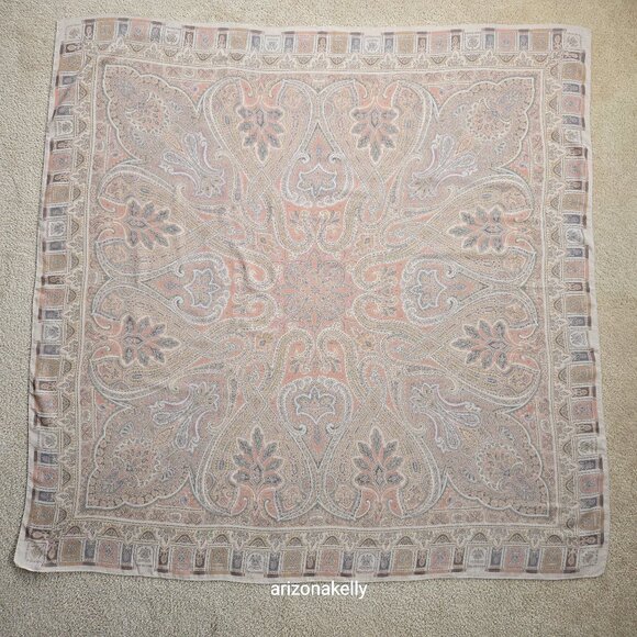 NWOT Altea Wool & Silk Large Square Scarf Muted Grey and Pink Hand-Stitched Hem - Picture 3 of 16